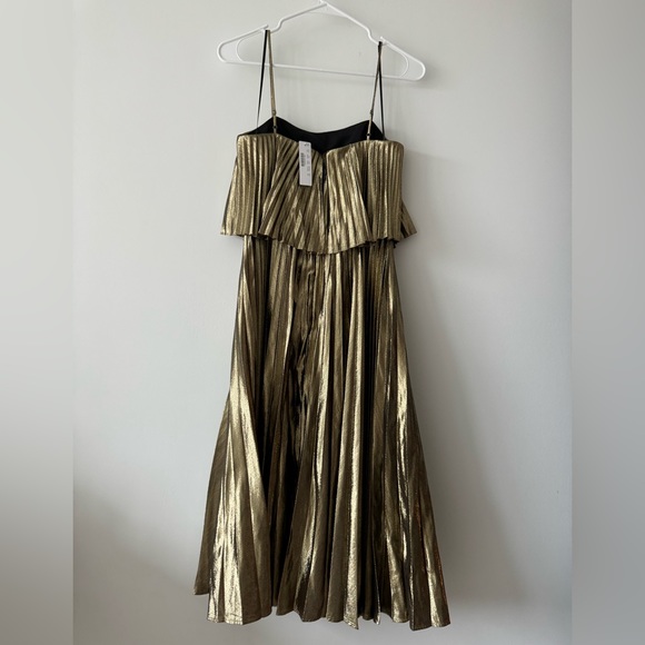 J Crew Pleated Metallic Gold/Black Midi Party Dress - Picture 6 of 7